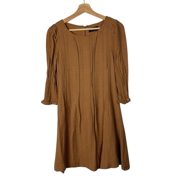 Boutique Dresses & Skirts - Boutique Roem Brown Pleated Front Long Sleeve Mini Dress S